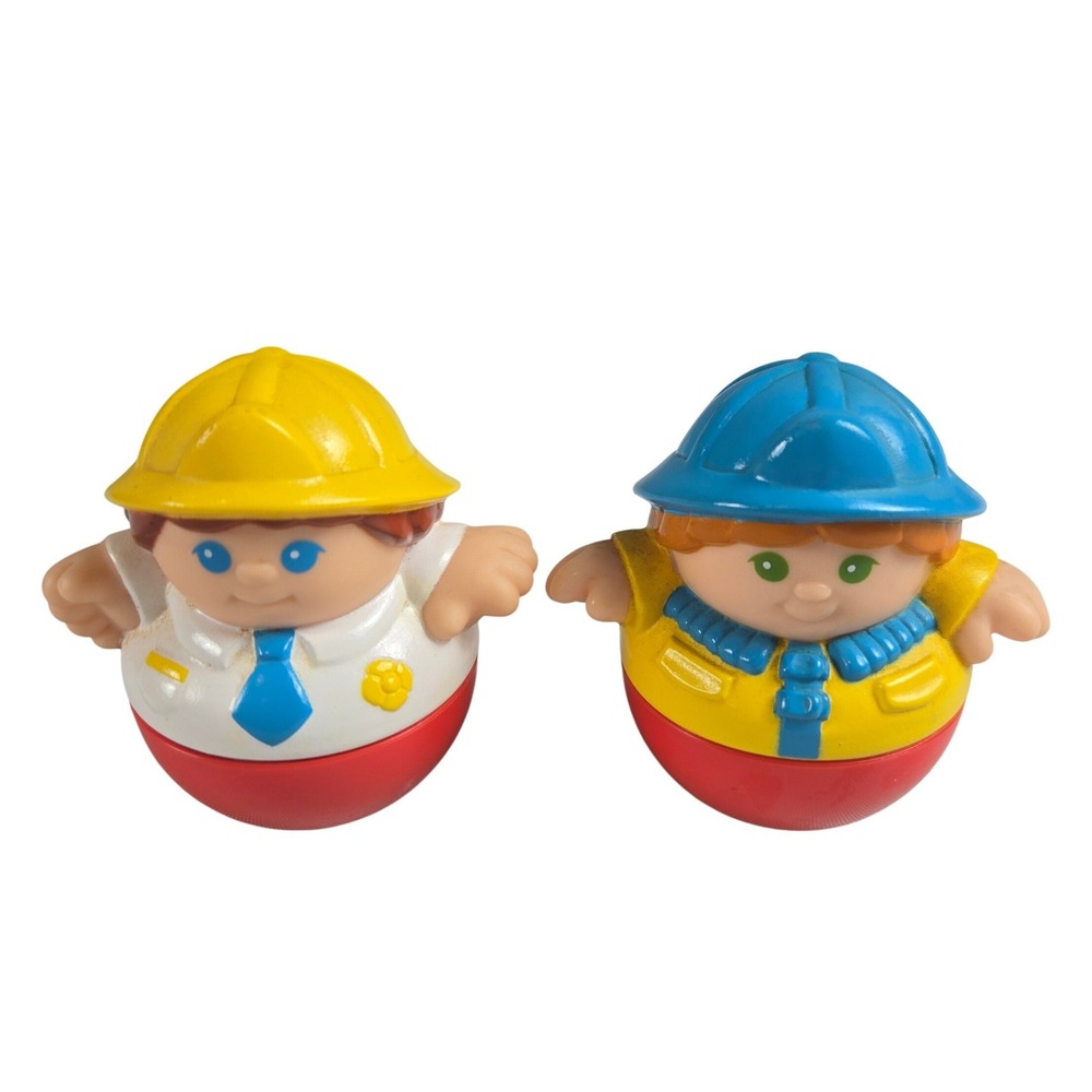 Vintage 1987 Playskool Weebles Construction Worker & Foreman Wobble Toy Lot